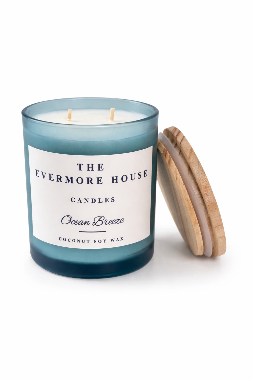 12 oz  special vessel ocean breeze fragrance double wick candle in coconut soy wax from the Evermore House 