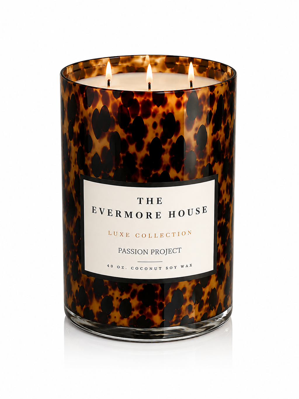 40 oz three-wick coconut soy candle in tortoise shell glass vessel