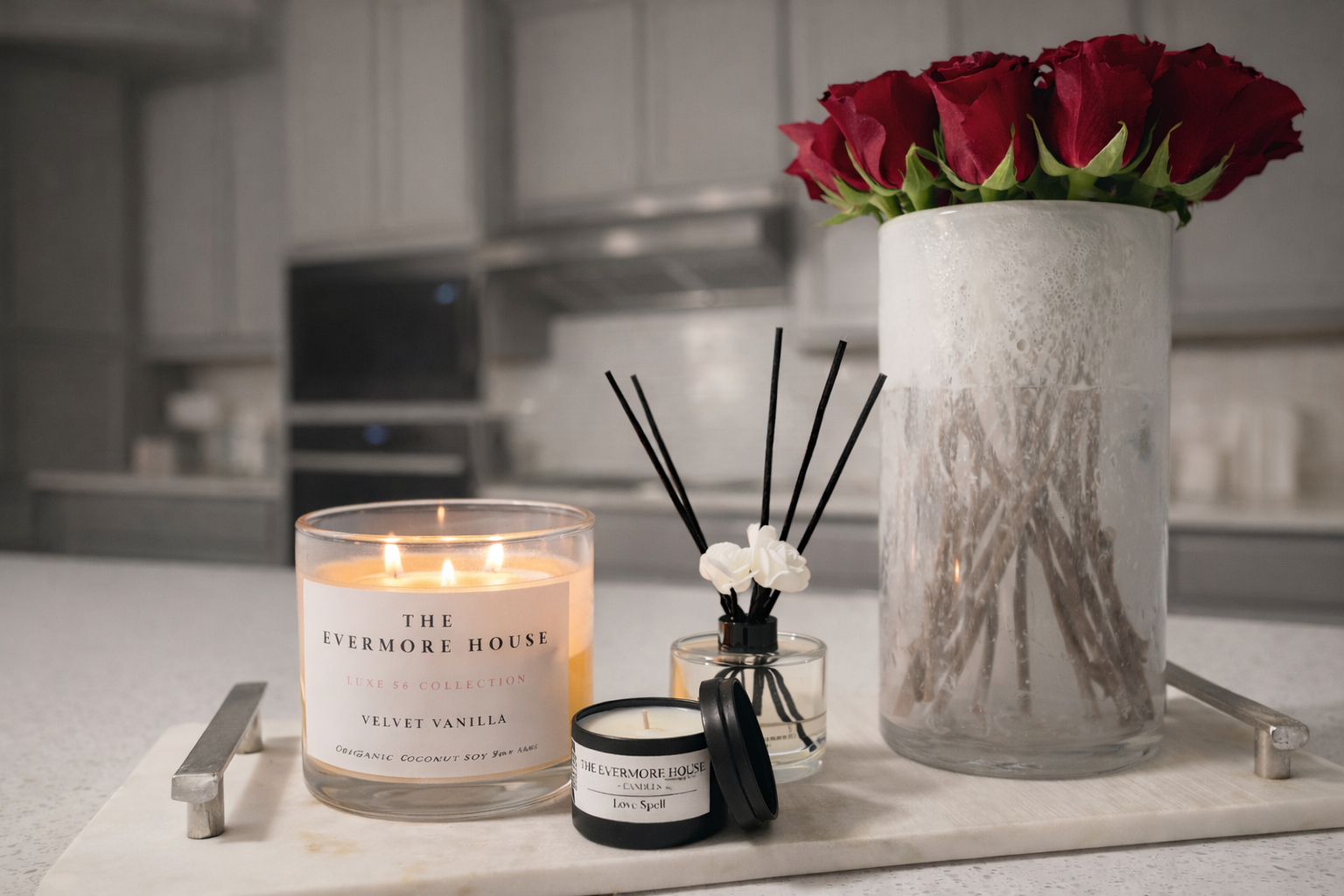 Enjoy Luxury at home or on the road with The Evermore House Coconut Soy wax candles. 