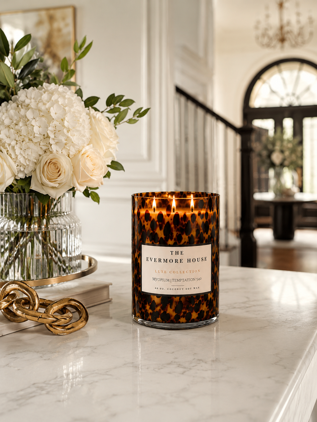 Grand Tortoise Shell Centerpiece Candle by The Evermore House – 40 oz Luxury Coconut Soy Candle