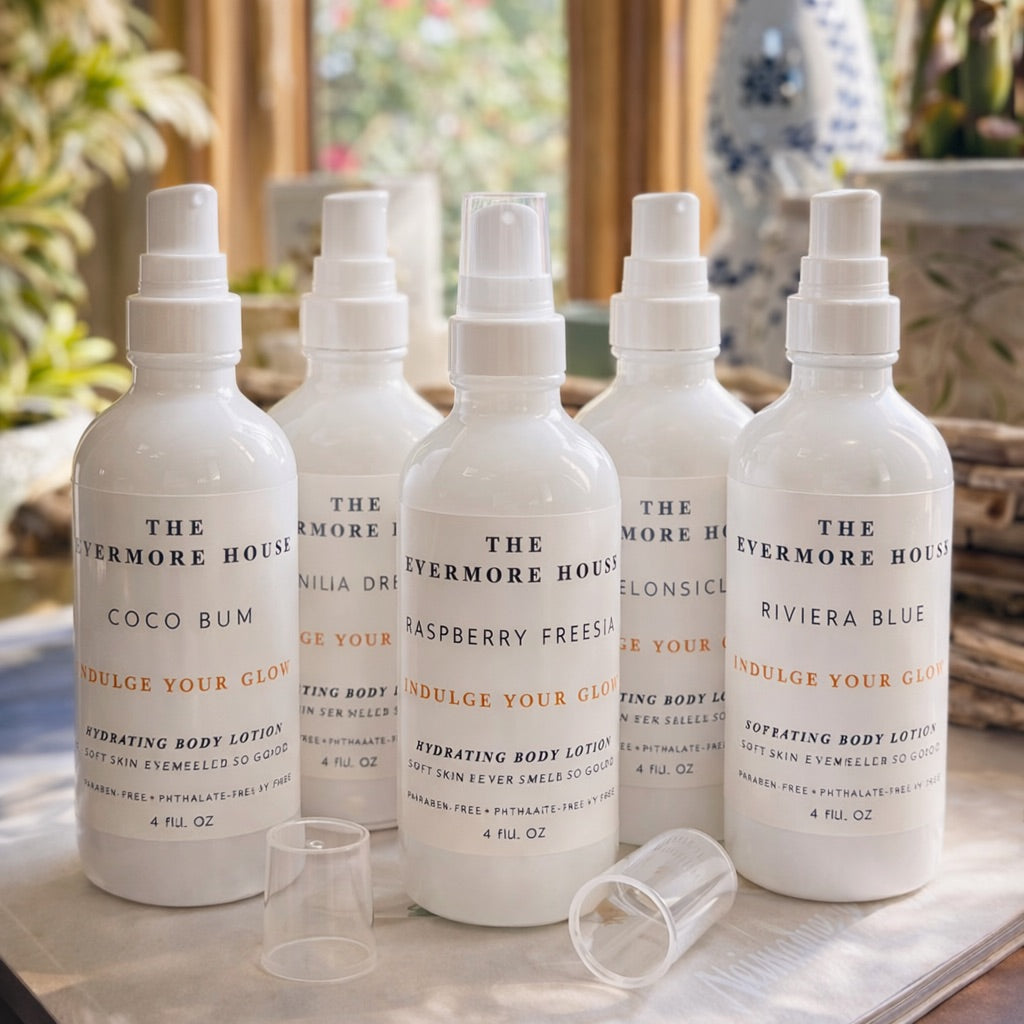 luxury lotions from the evermore house with white glass bottle in 4 oz pump bottle take with you everywhere lotion and your new favorite go to lotion 
